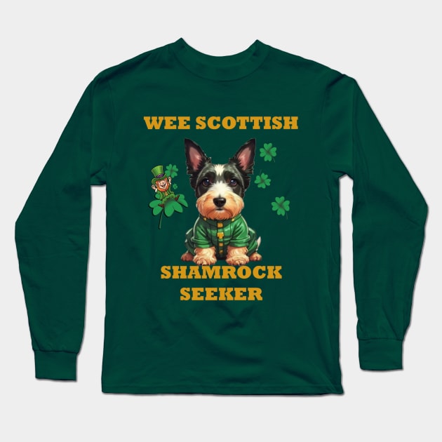 Wee Scottish Shamrock Seeker Funny Scottie Dog Long Sleeve T-Shirt by tamdevo1